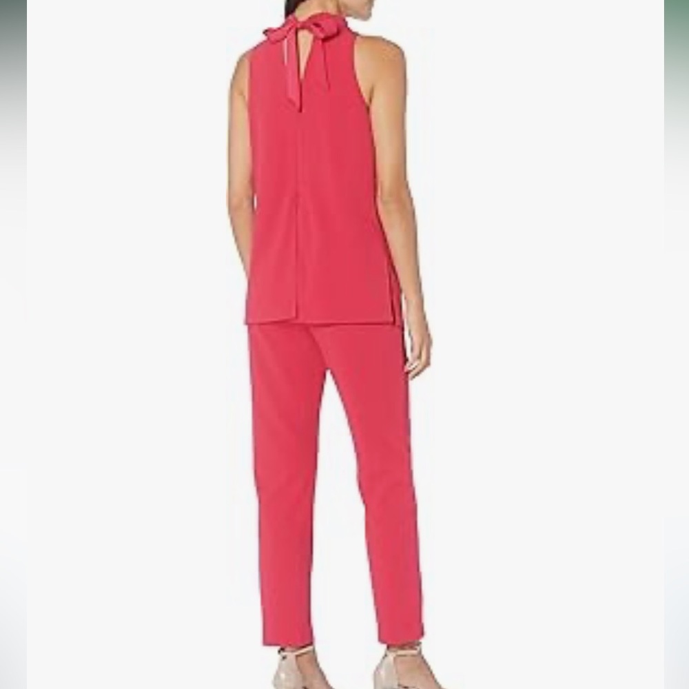Adrianna Papell Knit Crepe Sleeveless Slim Leg Jumpsuit Fiesta Pink Women’s 8 - Picture 3 of 8